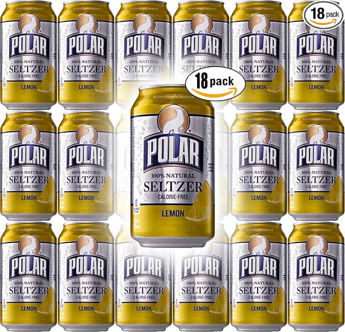 Polar Seltzer Lemon, 12oz Cans (Pack of 18, Total of 216 Oz)