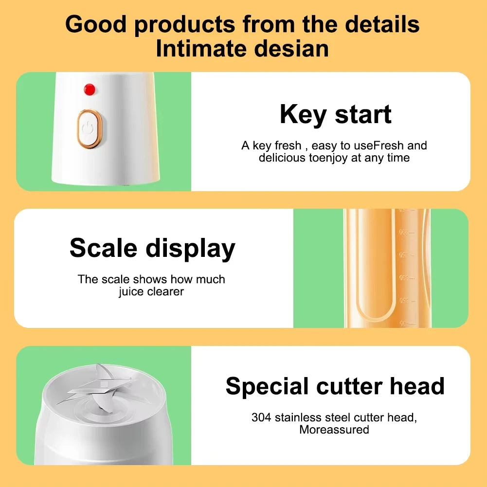 Portable Electric Blender Juicer 40W USB-Rechargeable - Cordless with Juicer Cup