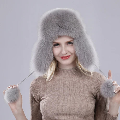 Women Fox Fur Style Winter Hat