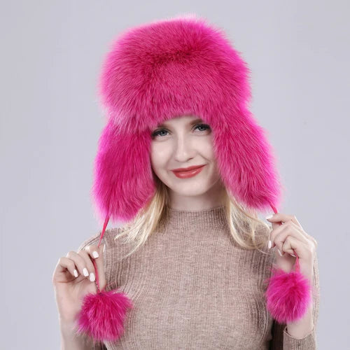 Women Fox Fur Style Winter Hat