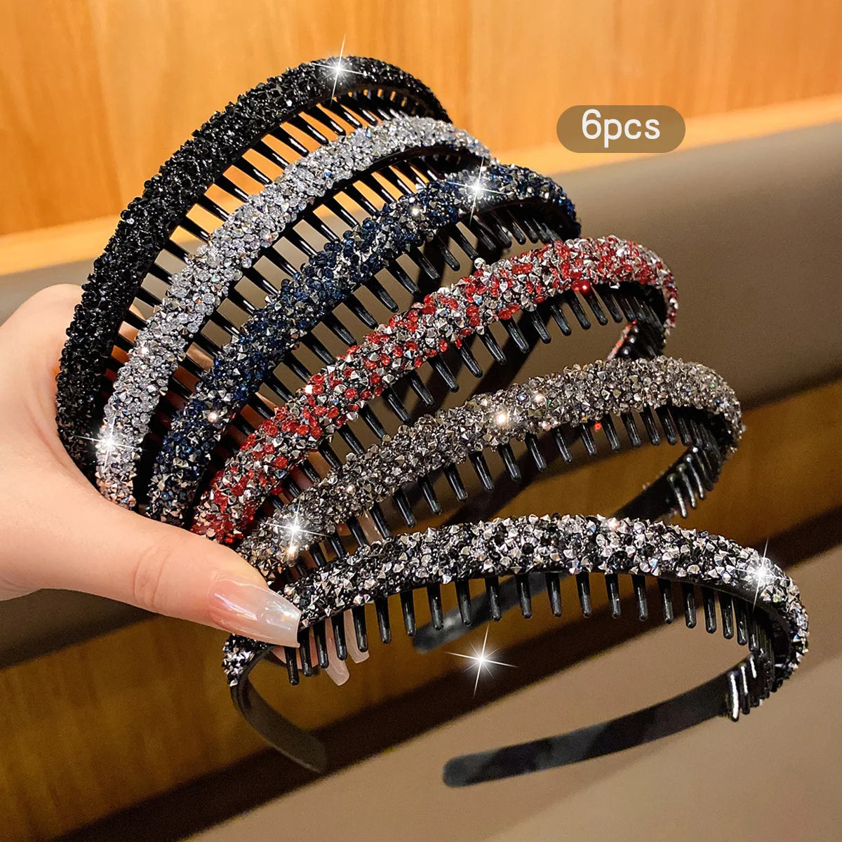 6 trendy rhinestone headbands with teeth and anti slip hair clips suitable for daily use as hair accessories