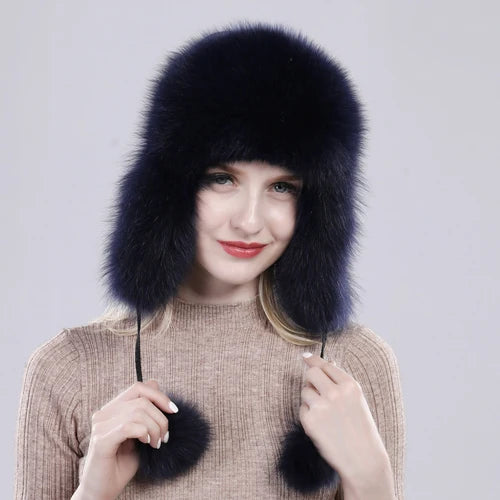 Women Fox Fur Style Winter Hat