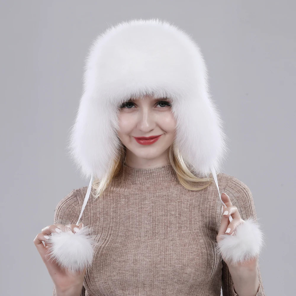 Women Fox Fur Style Winter Hat