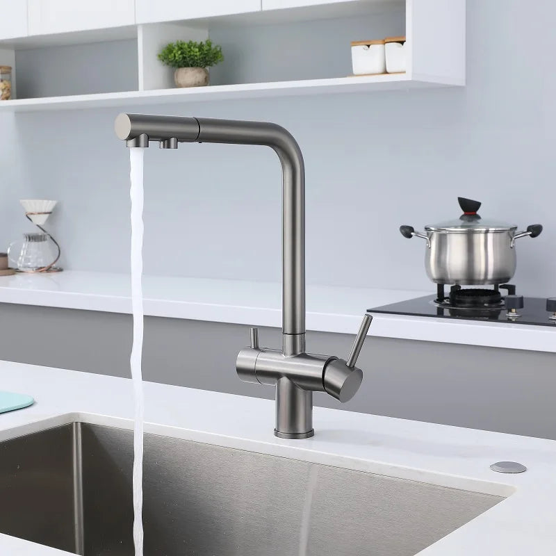 Stainless Steel Kitchen Sink Faucet- Pull Down Sprayer 2 Handle - Filter Purifier Faucet Dual Sprayer for Drinking
