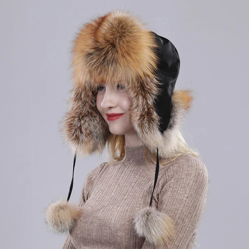Women Fox Fur Style Winter Hat