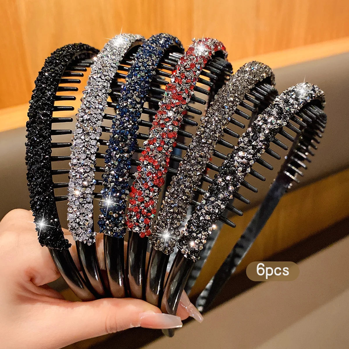 6 trendy rhinestone headbands with teeth and anti slip hair clips suitable for daily use as hair accessories