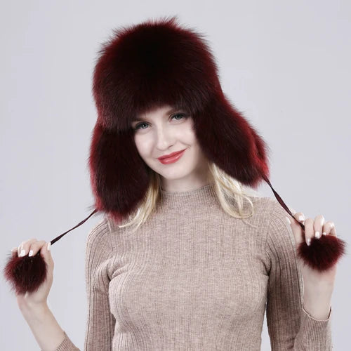 Women Fox Fur Style Winter Hat