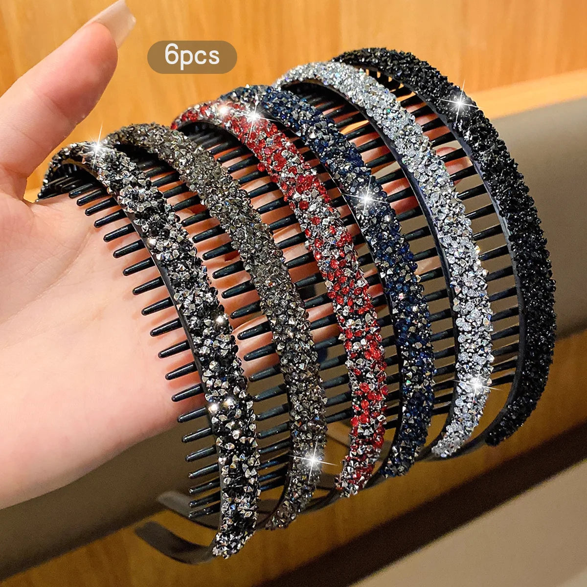 6 trendy rhinestone headbands with teeth and anti slip hair clips suitable for daily use as hair accessories