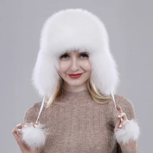 Women Fox Fur Style Winter Hat