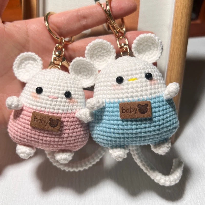 Crochet Keychain, Cute Couple Mouse Key Chain Car Key Ring Pendant Plush School Bag Keychains