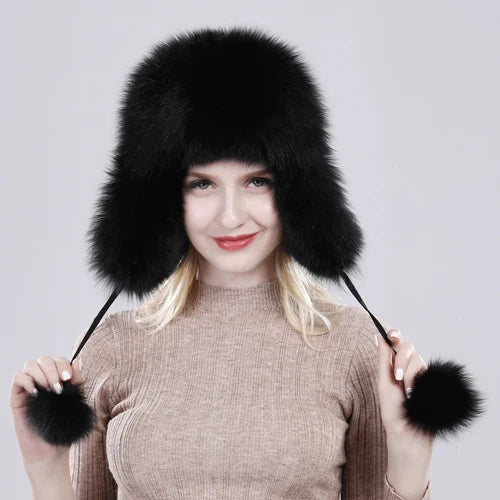 Women Fox Fur Style Winter Hat