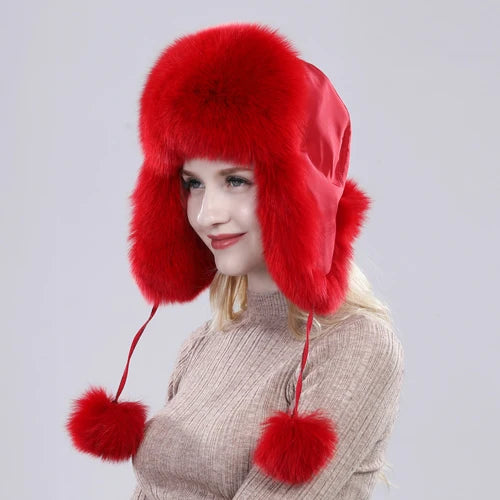 Women Fox Fur Style Winter Hat